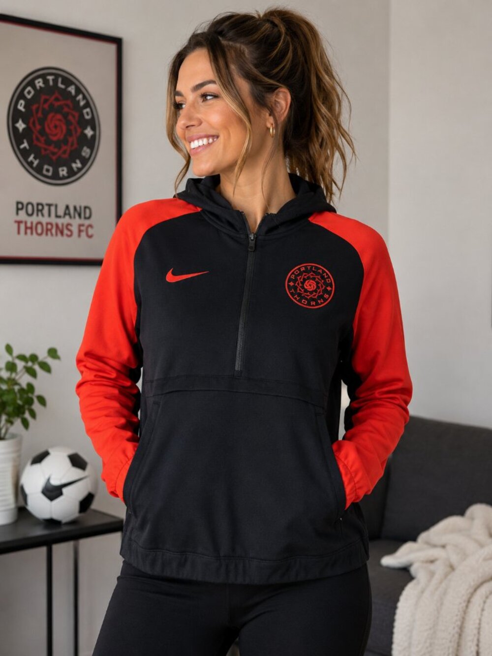 🔥⚽️ PORTLAND THORNS FC NIKE DRI-FIT HALF-ZIP HOODIE – NWT! ⚽️🔥